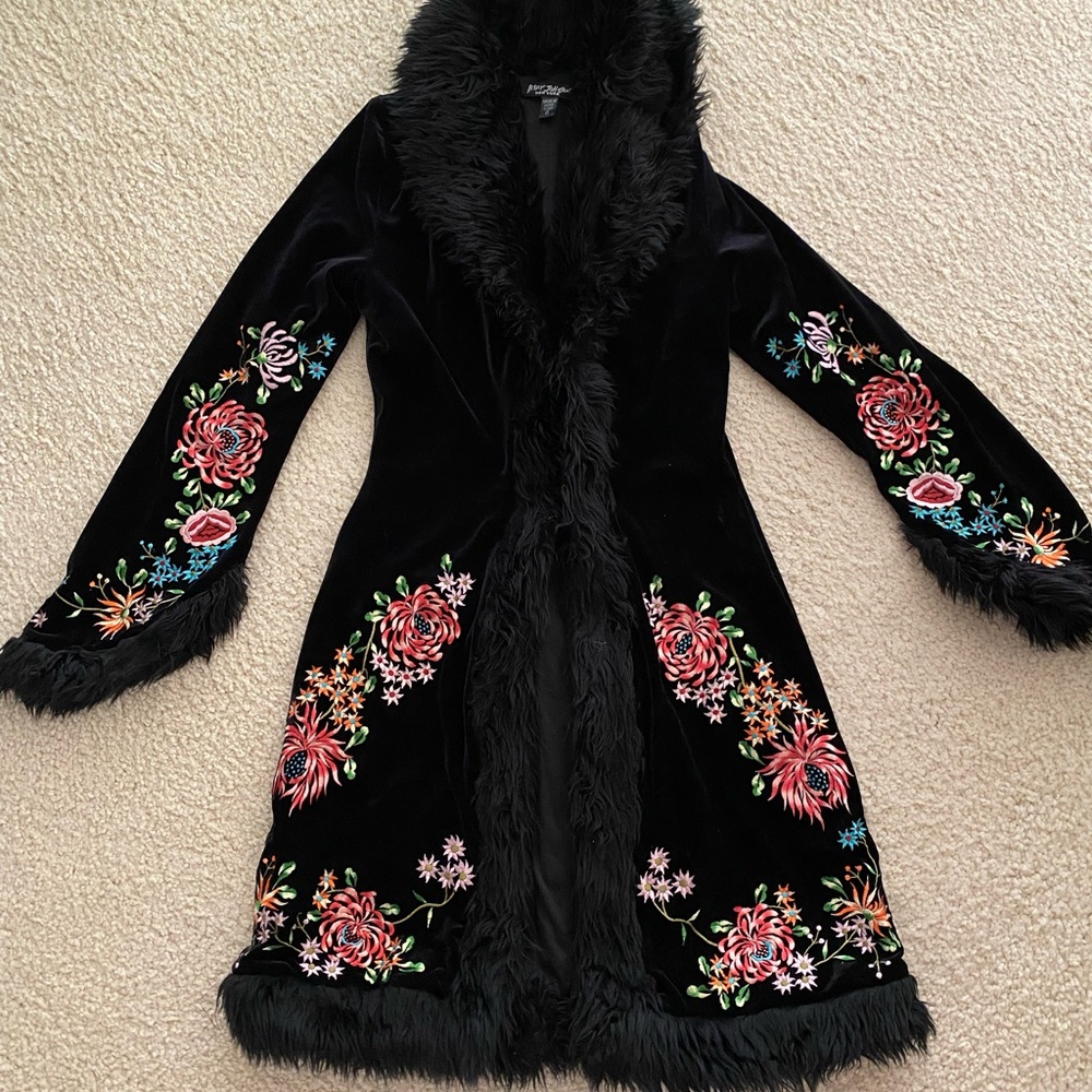 2000s Betsey Johnson Velvet Faux Fur Coat